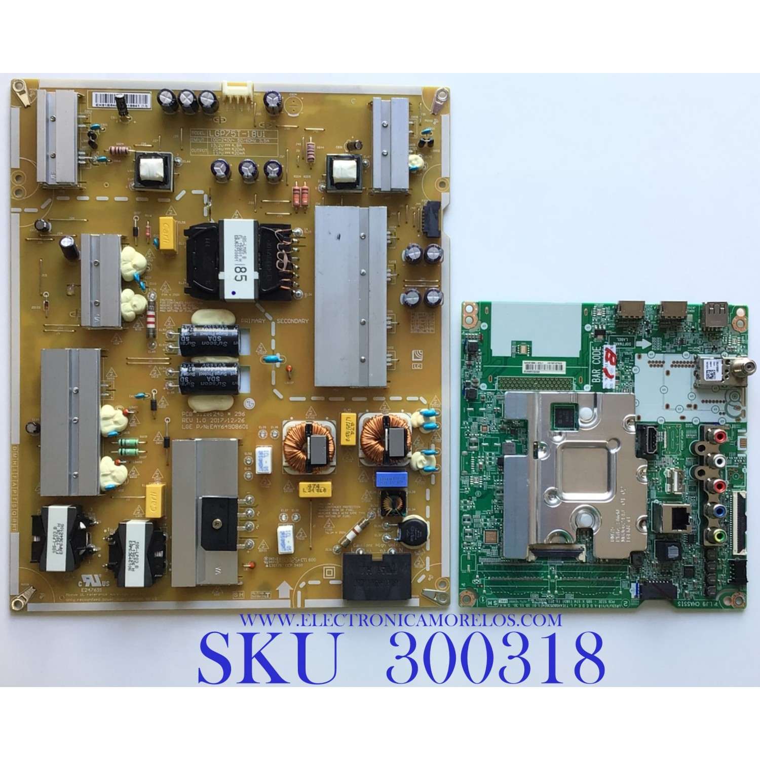 KIT DE TARJETAS PARA TV LG / NUMERO DE PARTE MAIN EBT66197503 / EAX68253604(1.0) / NUMERO DE PARTE FUENTE EAY64908601 / LGP75T-18U1 / 64908601 / PANEL NC750DQE-ABGR3 / MODELO 75UM6970PUB.BUSGLOR / 75UM6970PUB